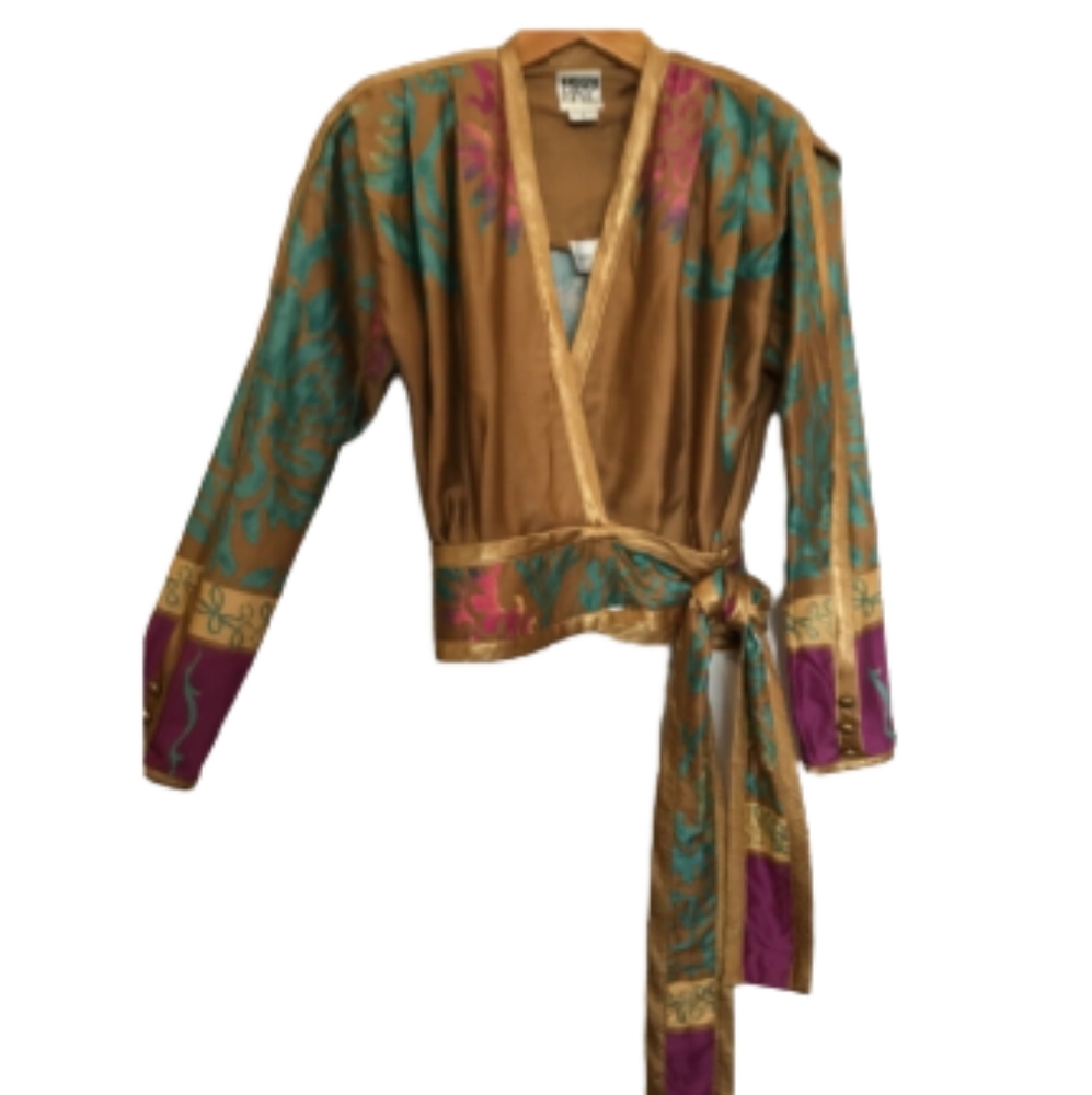 NWOT Vintage 80s JEANNE MARC Obi Jacket Bronze Wrap Open Jacket